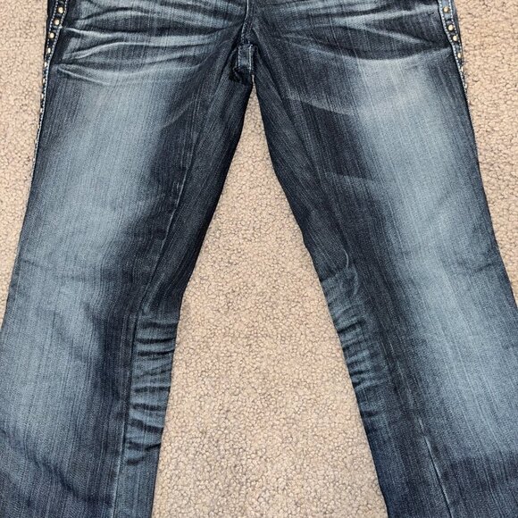 YAL YOUTH AGAINST LABELS Low Rise Studded Flare Blue Jeans Sequined Pocket 27X30 - Picture 4 of 16